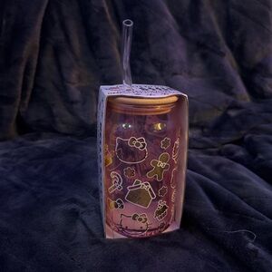 Hello Kitty Pink Glass Tumbler with Straw
